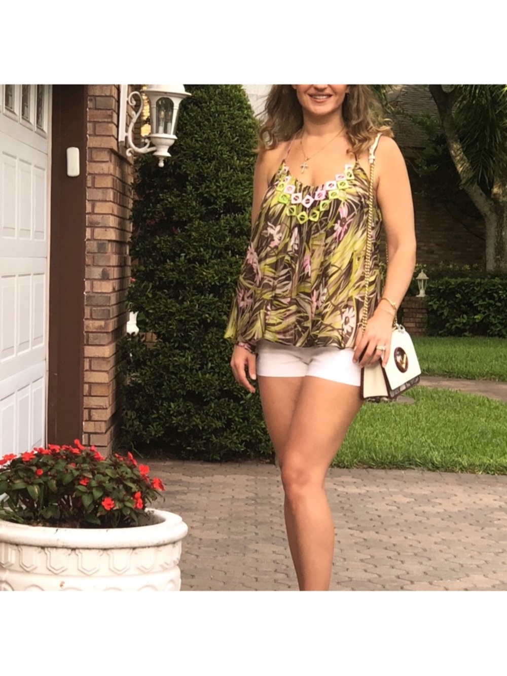 Milly Green Floral Spaghetti Strap Camisole like New